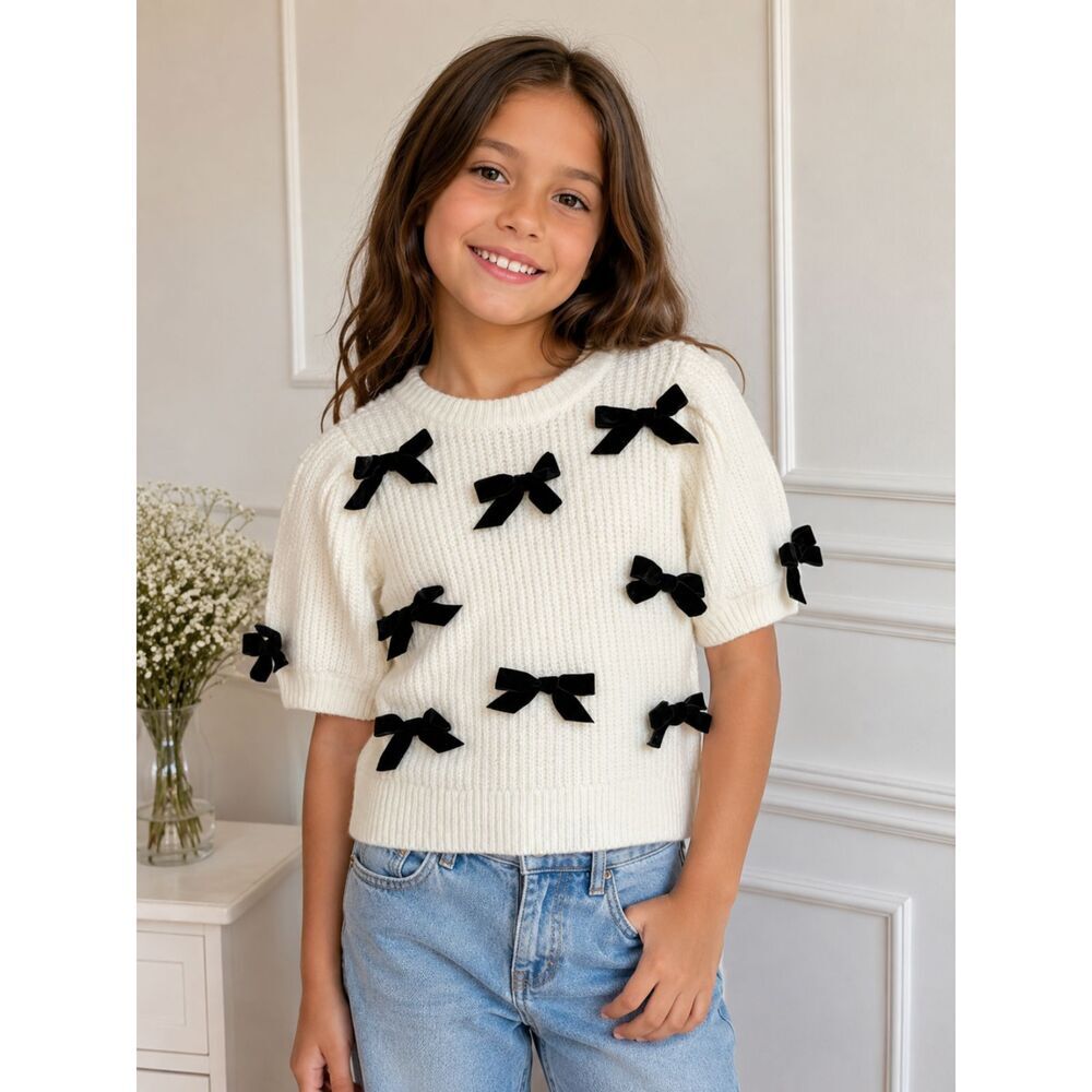 GB Girls Cream Short Sleeve Knit Sweater Size Medium NWT